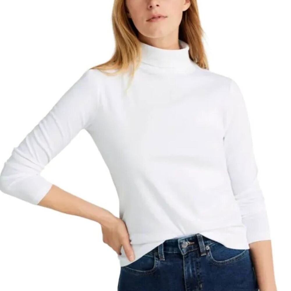 NEW L.L. BEAN 100% Supima Cotton White Turtleneck SZ S